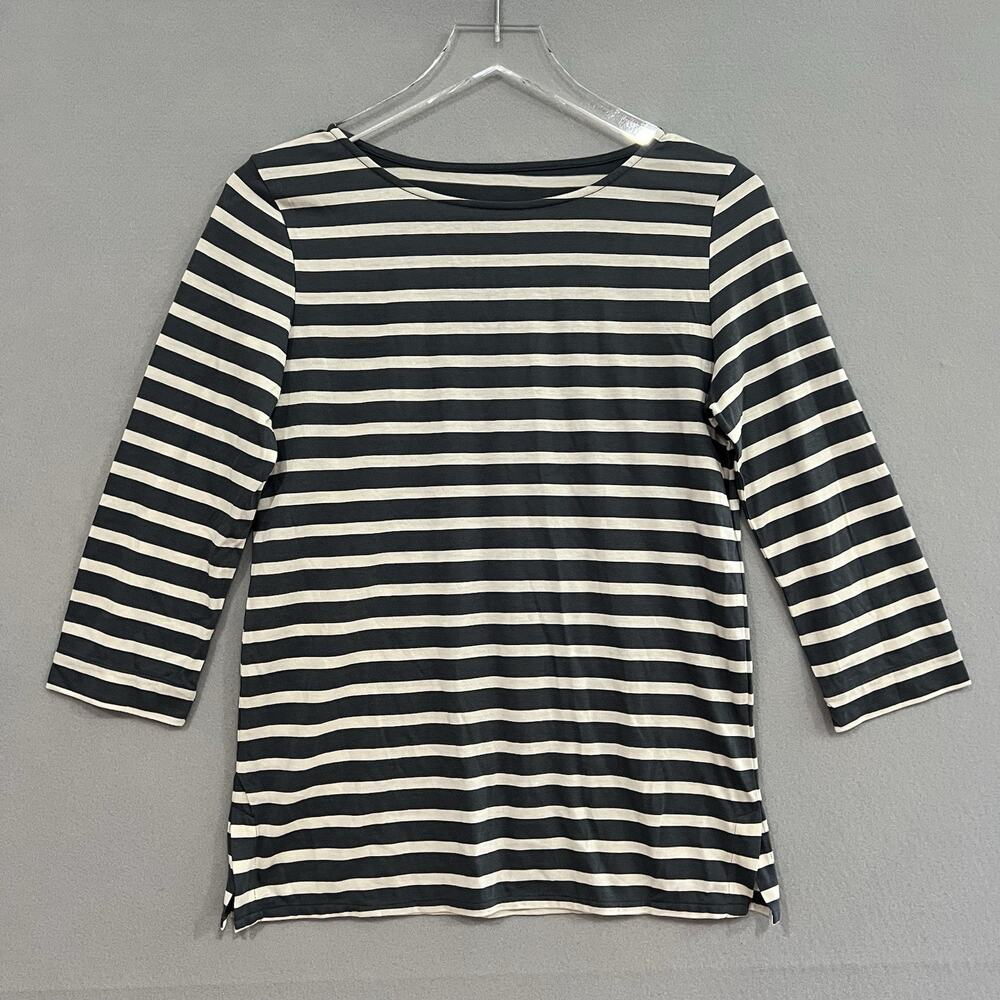 Majestic Filatures Deluxe Tee Size 2/Medium Gray Striped 3/4 Sleeves Coastal